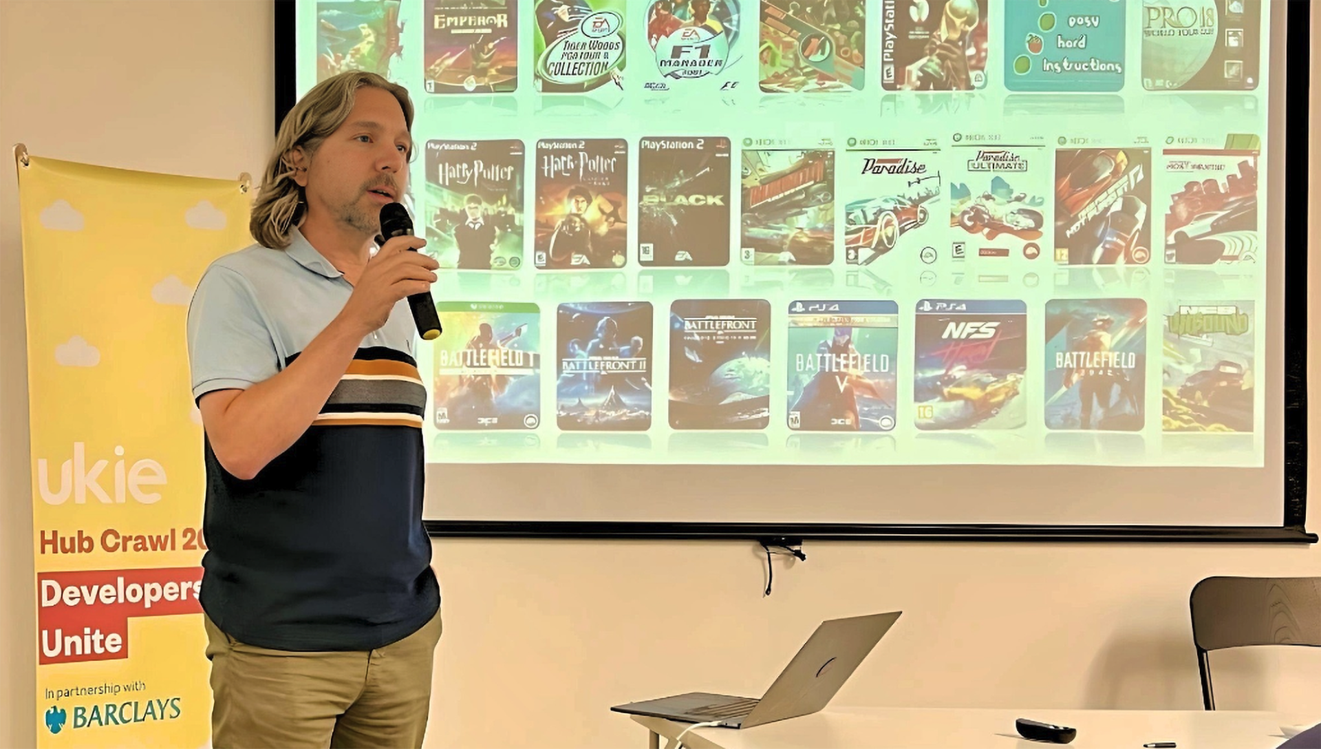 Steve Cuss speaking at the ukie Hub Crawl conference 2023
